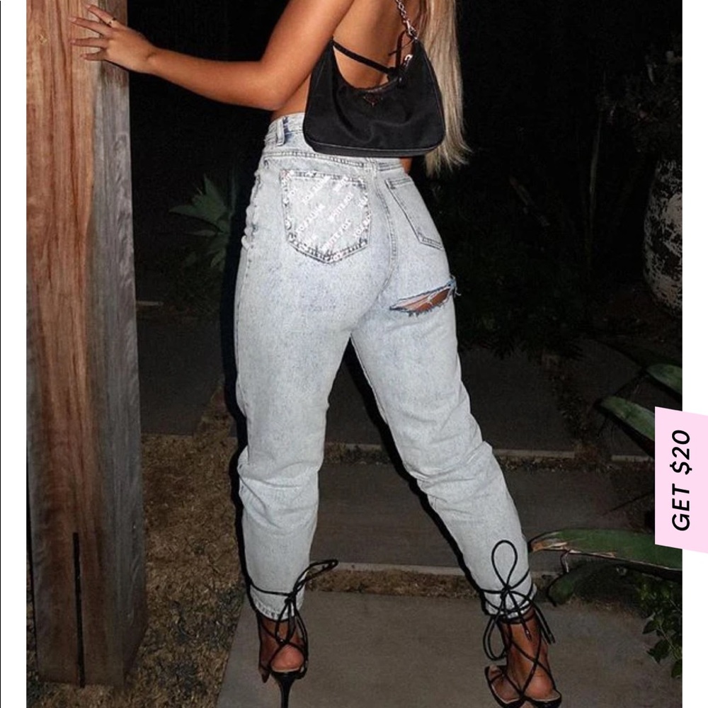 What Goes Around Boyfriend Jeans Washed Blue Denim